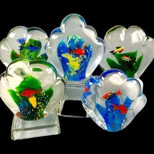 Murano Hand-Blown Double-Sided Fish Aquarium Italian Art Glass Paperweight.
